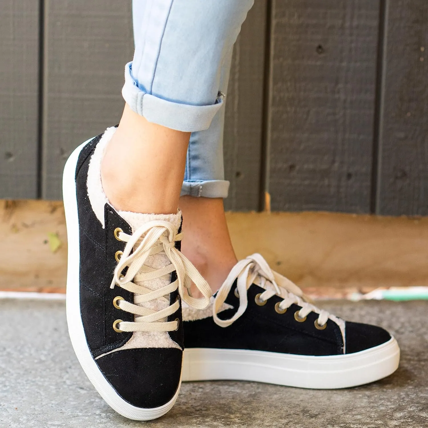 Soda Flat Women's Shoes Lace Up Loafers Casual Sneakers Synthetic Fur Hidden Flatform Endear-G