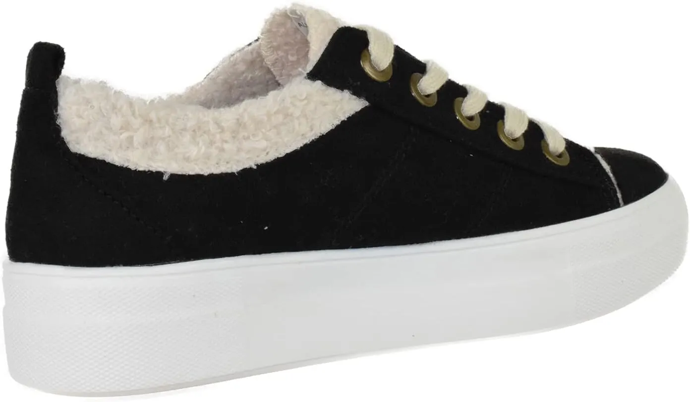 Soda Flat Women's Shoes Lace Up Loafers Casual Sneakers Synthetic Fur Hidden Flatform Endear-G