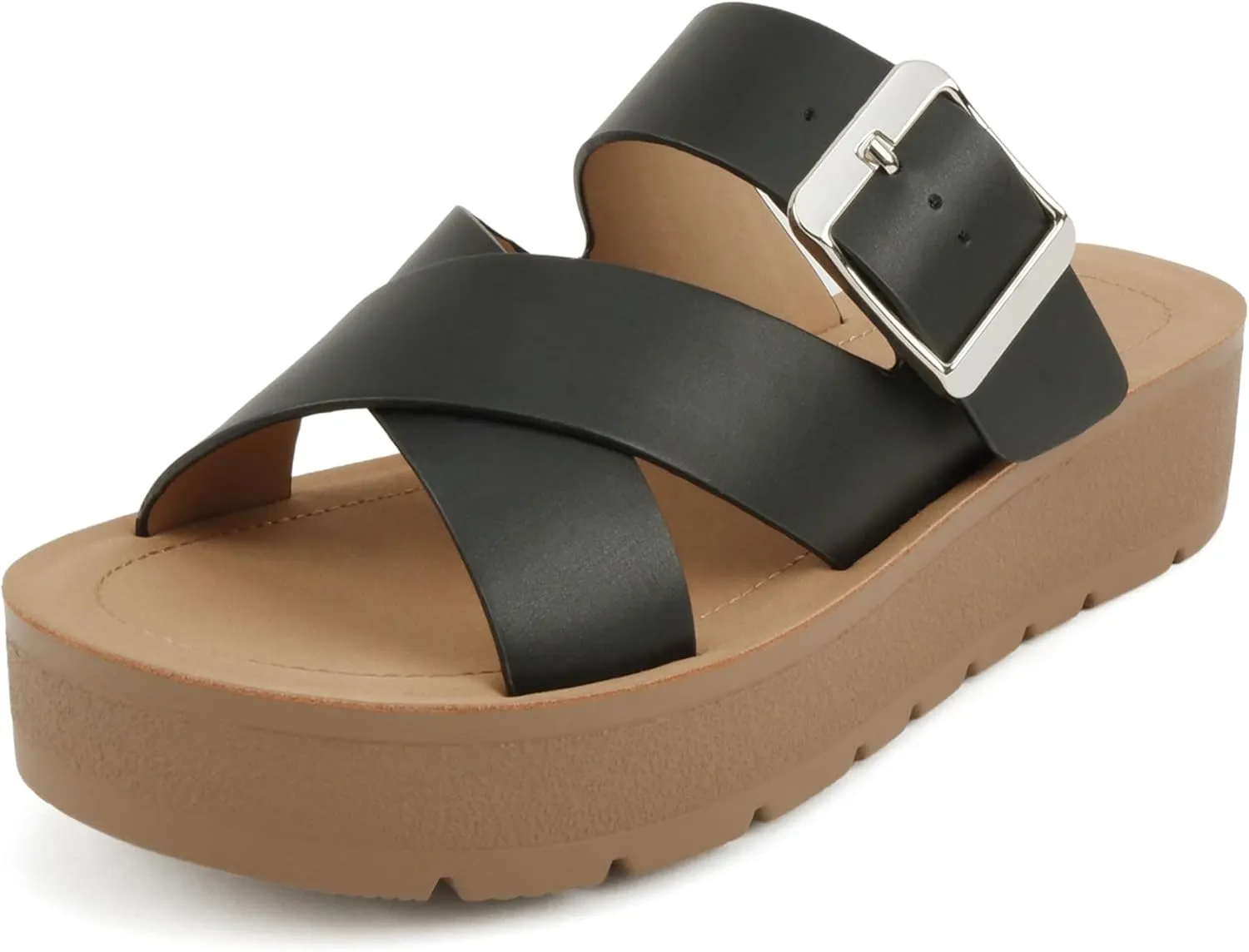 Soda Papaya ~ Women Open Toe Multi-Strap Flatform Sandals