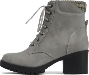 Soda Single Lug Sole Chunky Heel Combat Ankle Boot Lace up w/Side Zipper
