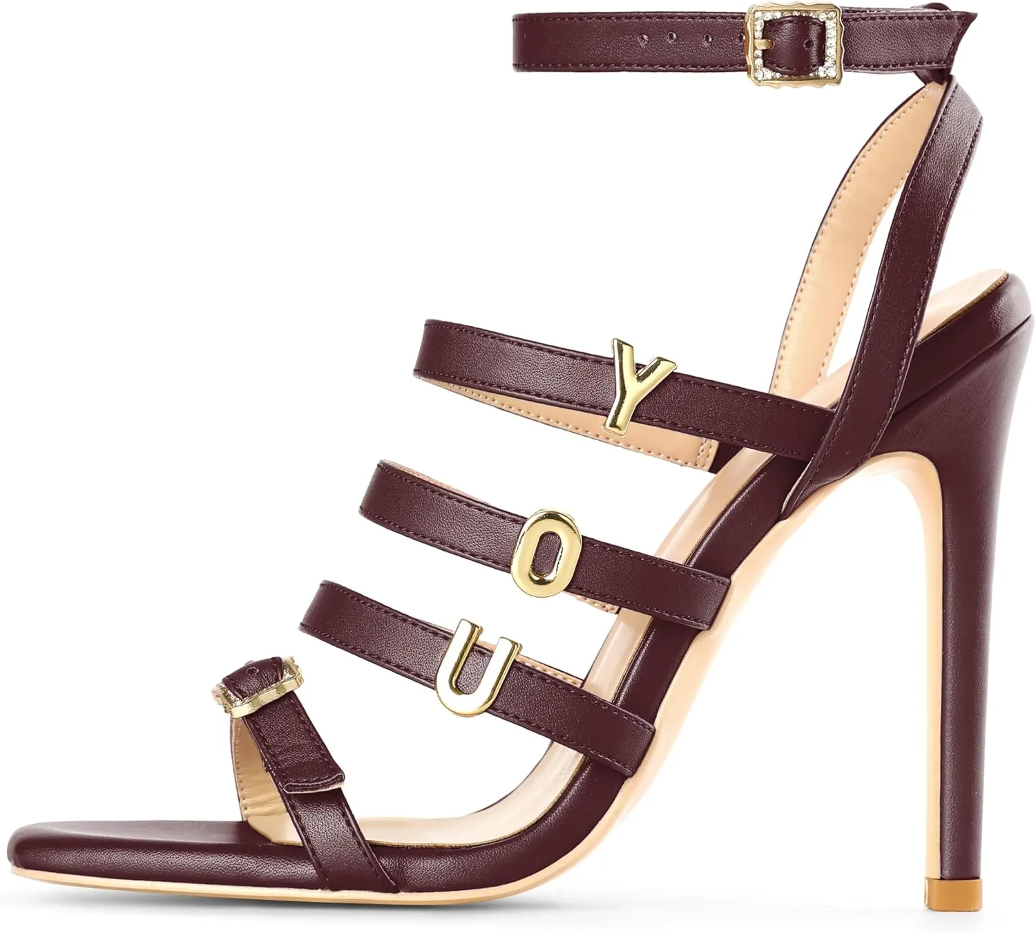 Soireelady Womens High Heel Sandals, Ankle Strap Open Toe Heels, Square Toe Stiletto Strappy Heeled Sandals 4 Inch Prom Party