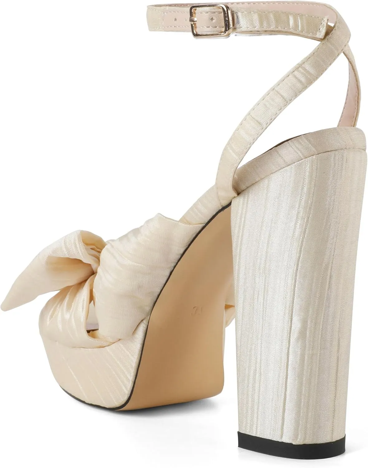 Soireelady Womens Platform Heels Bow Chunky Heels Open Toe High Heeled Sandals Ankle Strap Wedding Dress Shoes 5 Inches