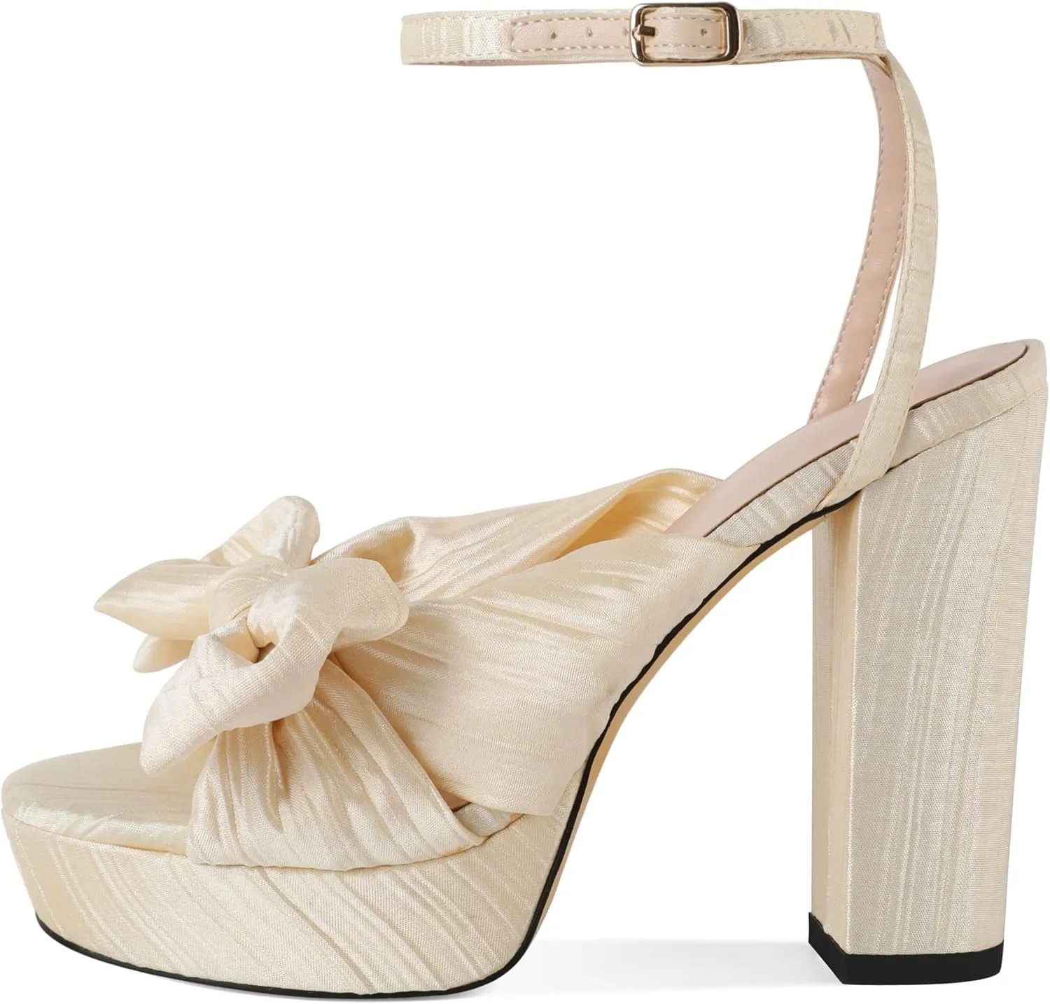 Soireelady Womens Platform Heels Bow Chunky Heels Open Toe High Heeled Sandals Ankle Strap Wedding Dress Shoes 5 Inches