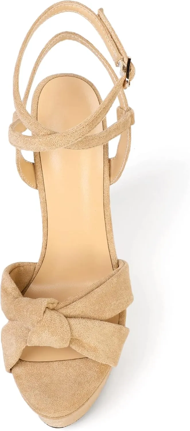 Soireelady Women's Sandals Wedge High Heels Open Toe Crisscross Strap Heeled Sandals Sexy Dressy Heels for Party, Evening and Nightclub