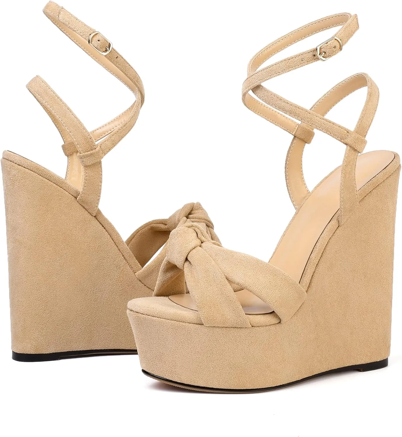 Soireelady Women's Sandals Wedge High Heels Open Toe Crisscross Strap Heeled Sandals Sexy Dressy Heels for Party, Evening and Nightclub