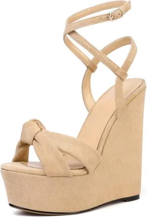Soireelady Women's Sandals Wedge High Heels Open Toe Crisscross Strap Heeled Sandals Sexy Dressy Heels for Party, Evening and Nightclub