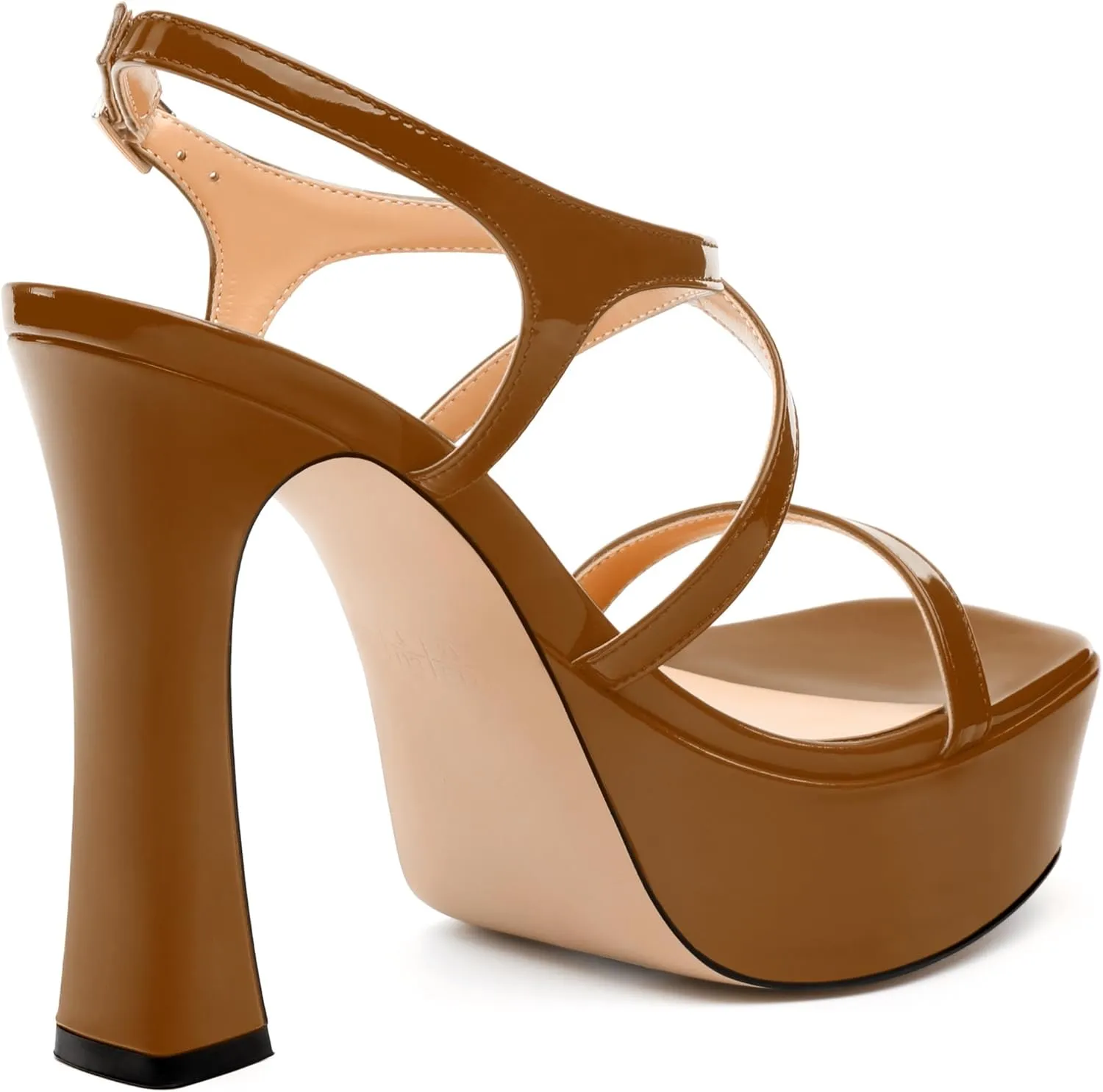Square Toe Heeled Platform Sandals, Criss-cross Straps High Block Heel Sandals, Open Toe Slingback Strappy Sandals, Wedding Party Dress Shoes 5"