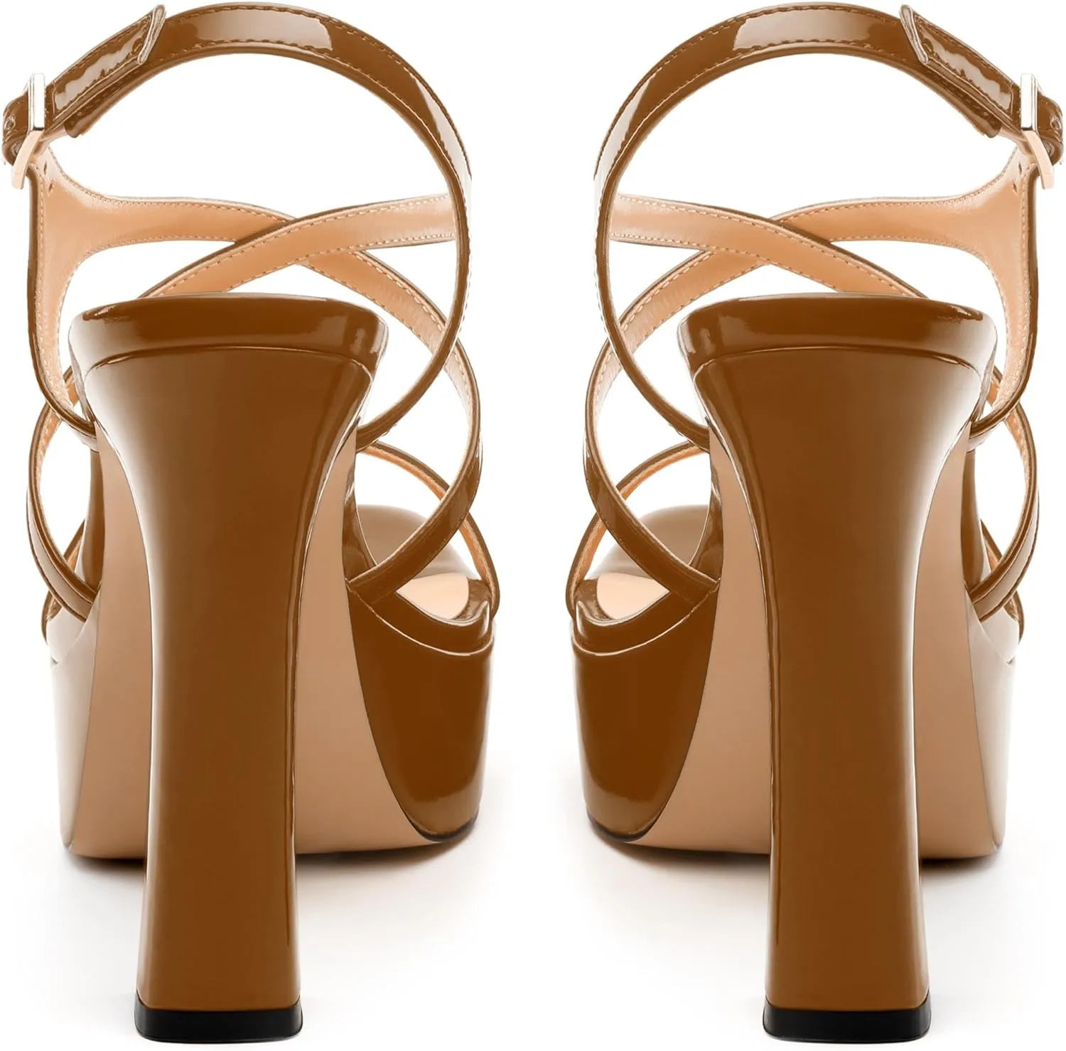 Square Toe Heeled Platform Sandals, Criss-cross Straps High Block Heel Sandals, Open Toe Slingback Strappy Sandals, Wedding Party Dress Shoes 5"