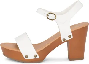 Stage - Womens Wedge Heel Sandals Platform Ankle Buckle Studded Open Toe Faux Wood Sandals