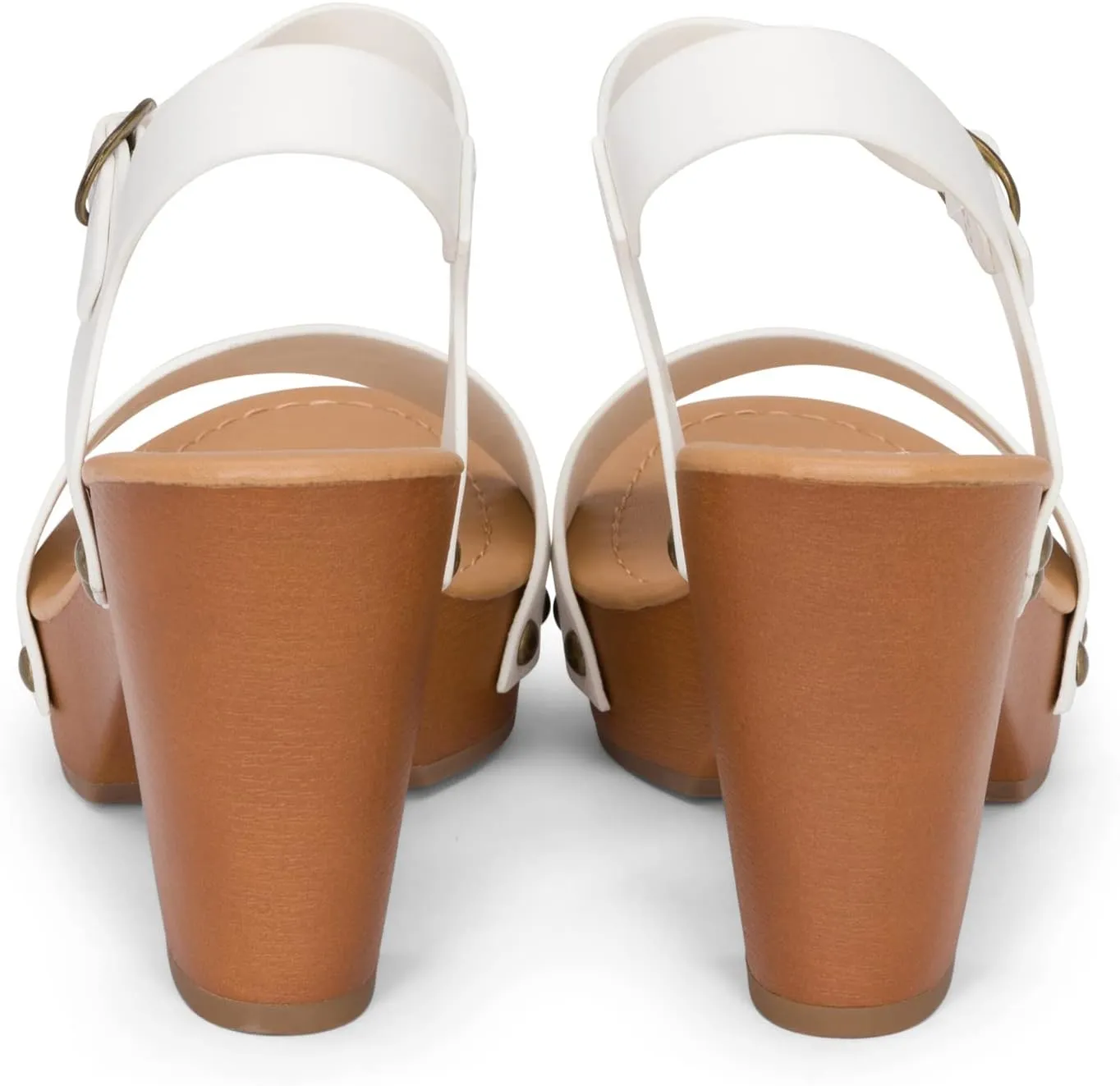 Stage - Womens Wedge Heel Sandals Platform Ankle Buckle Studded Open Toe Faux Wood Sandals