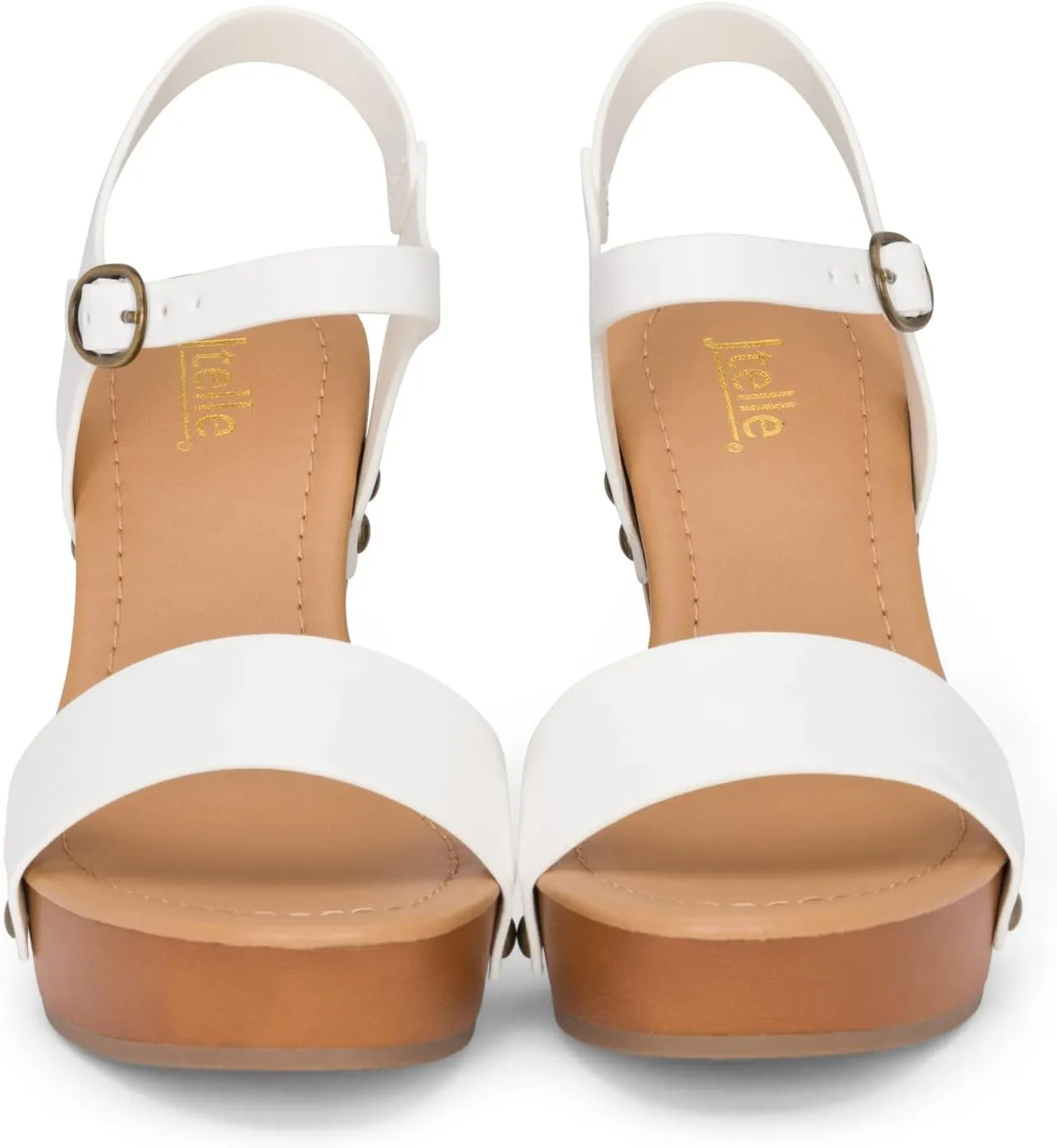 Stage - Womens Wedge Heel Sandals Platform Ankle Buckle Studded Open Toe Faux Wood Sandals