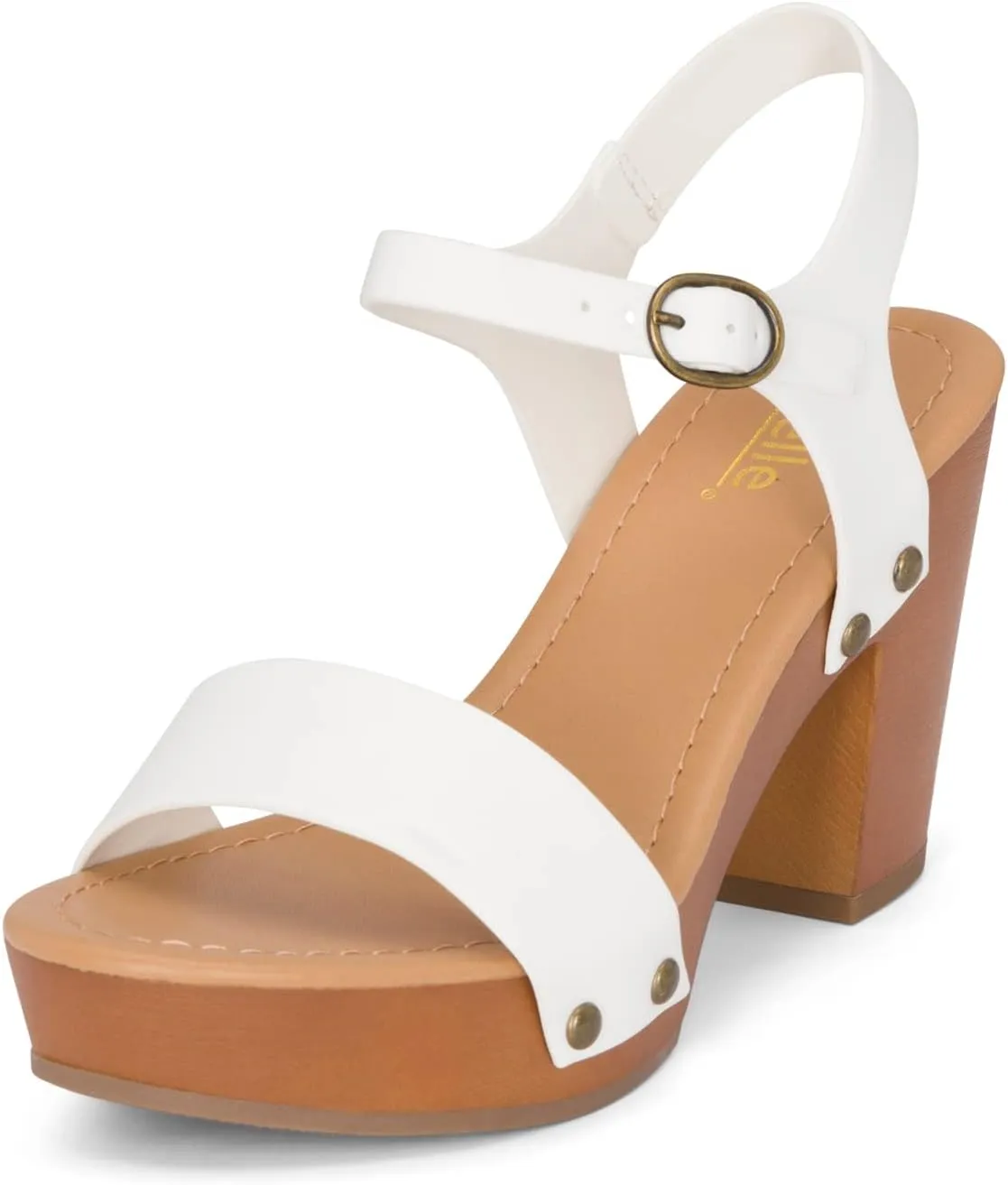 Stage - Womens Wedge Heel Sandals Platform Ankle Buckle Studded Open Toe Faux Wood Sandals
