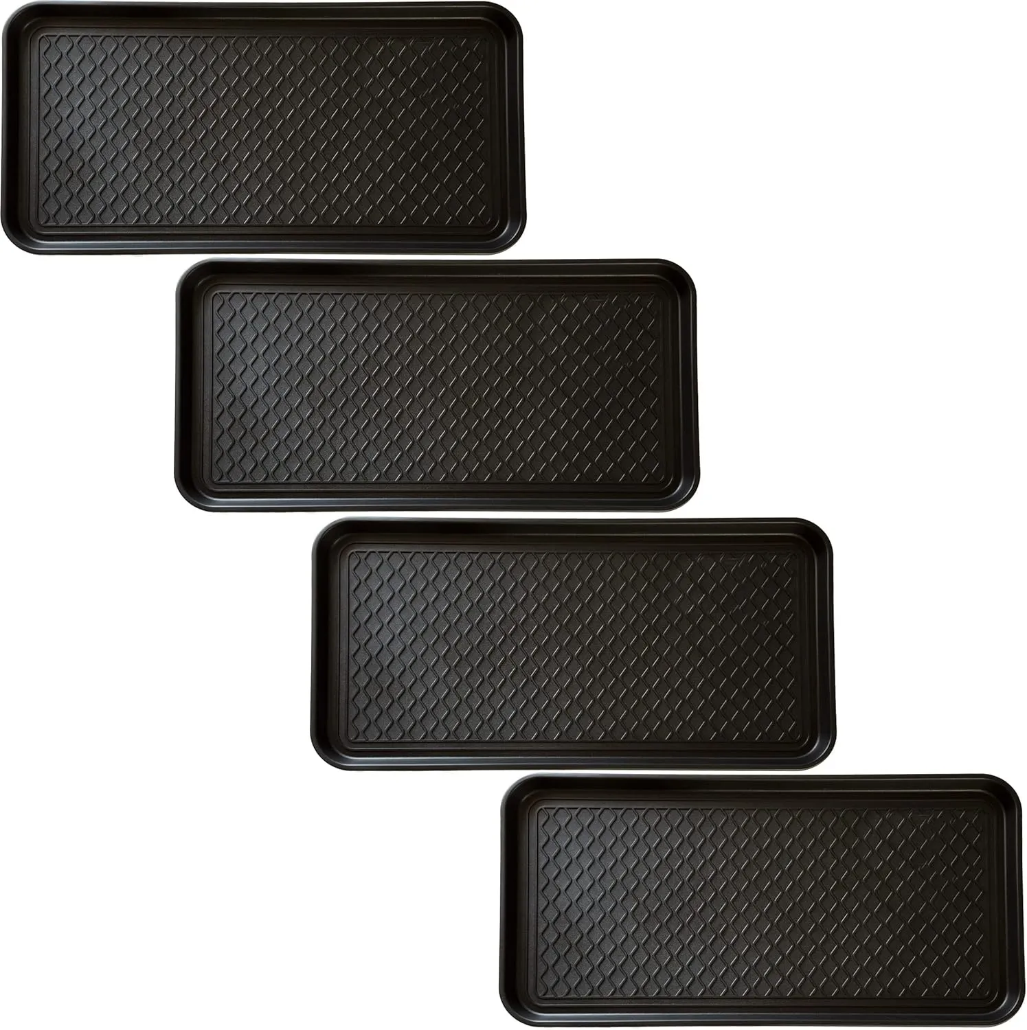 Stalwart Boot Tray, All-Weather Water-Resistant Utility Shoe Mat for Indoor and Outdoor, Entryway Rubber Shoe Tray, Large, Set of 4, Black