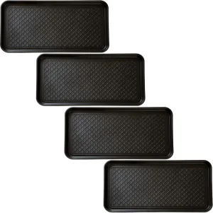Stalwart Boot Tray, All-Weather Water-Resistant Utility Shoe Mat for Indoor and Outdoor, Entryway Rubber Shoe Tray, Large, Set of 4, Black