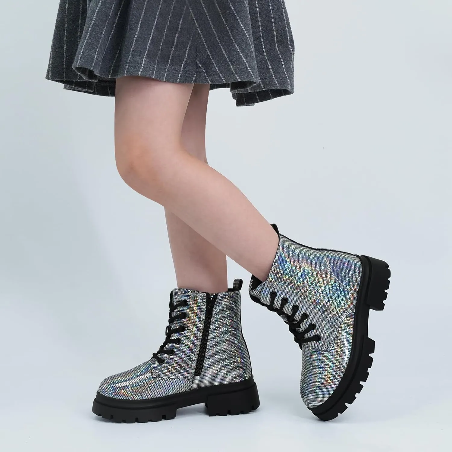 starmerx Girls Ankle Boots Lace Up Combat Boot Side Zipper Comfortable Boys Boots