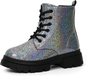 starmerx Girls Ankle Boots Lace Up Combat Boot Side Zipper Comfortable Boys Boots