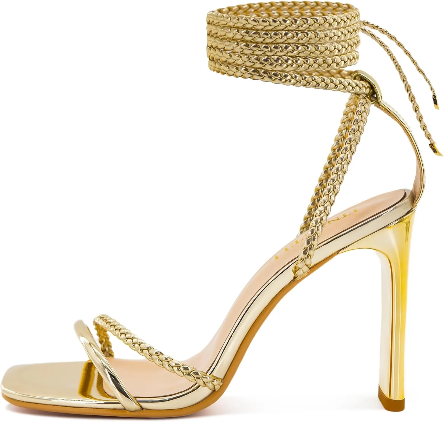 Strappy Heels for Women Lace Up Heels Braided Tie Up High Heels Sandals Square Open Toe Chunky Block Heel Party Dress Shoes