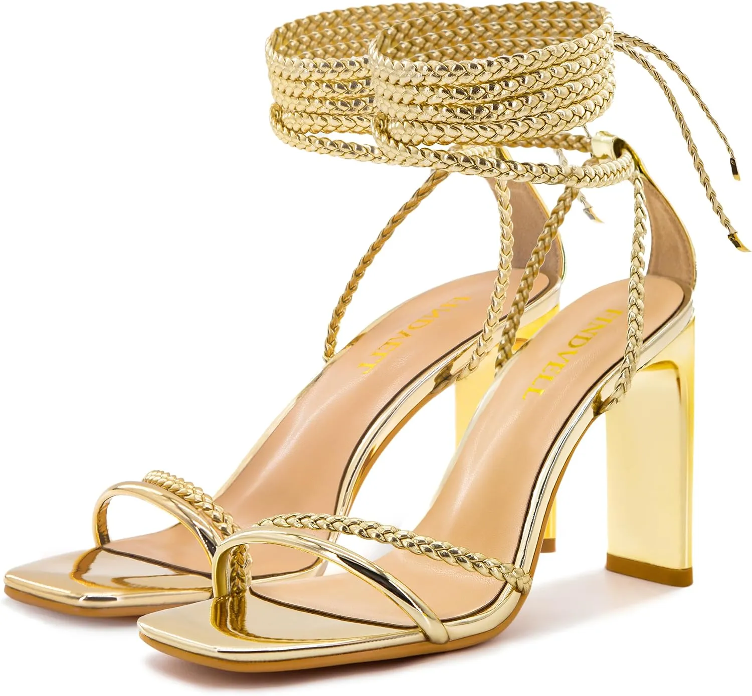 Strappy Heels for Women Lace Up Heels Braided Tie Up High Heels Sandals Square Open Toe Chunky Block Heel Party Dress Shoes