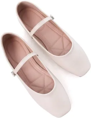 Stunner Mary Jane Square Toe Black Ballet Flats for Women - Comfortable Ankle Strap Casual Slip On Flats