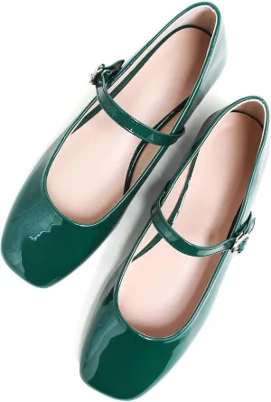 Stunner Women's Mary Jane Flats Retro Square Toe Soft Ballet Flats Comfort Double Line Strap Wedding Dressy Flats 2