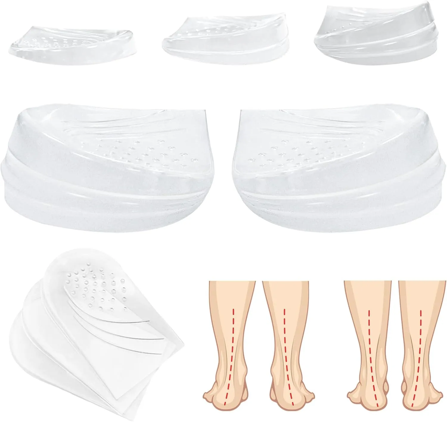 Supination & Pronation Correction Insoles, 3 Layers Adjustable Heel Wedge Inserts, Orthotics Medial & Lateral Heel Insoles for Bow Legs, Knee Pain, Foot Alignment (Clear, Women 8-12/Men: 7.5-13)