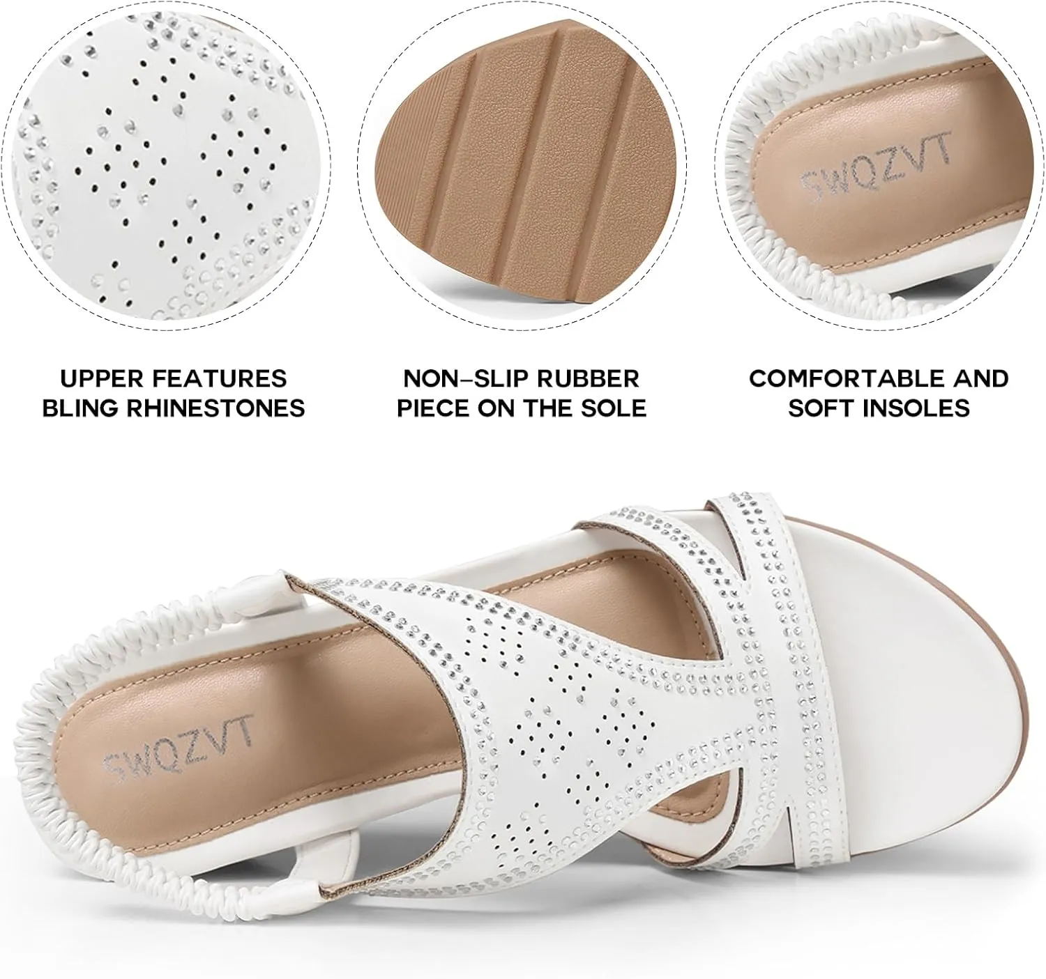 SWQZVT Wedge Sandals for Women Dressy: Comfortable Summer Sandal - Open Toe Elastic Ankle Strap Sandals