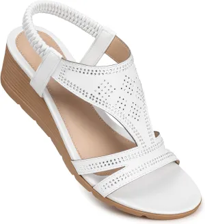 SWQZVT Wedge Sandals for Women Dressy: Comfortable Summer Sandal - Open Toe Elastic Ankle Strap Sandals