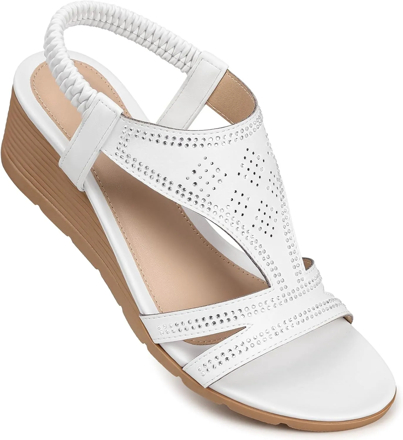 SWQZVT Wedge Sandals for Women Dressy: Comfortable Summer Sandal - Open Toe Elastic Ankle Strap Sandals
