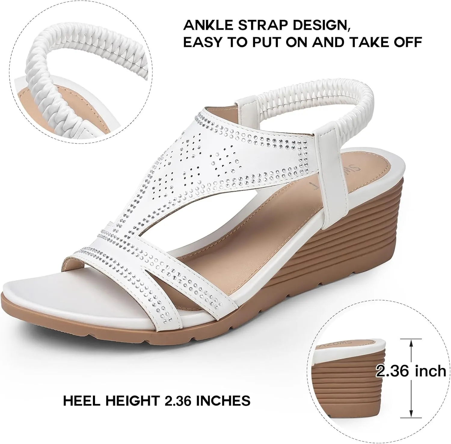 SWQZVT Wedge Sandals for Women Dressy: Comfortable Summer Sandal - Open Toe Elastic Ankle Strap Sandals