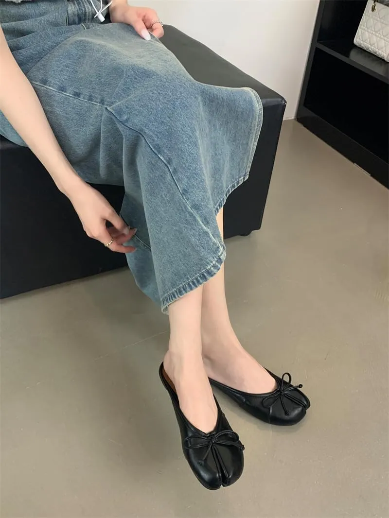 Tabi Shoes Mules Ballet Flat Bow Decorated Slip on Split Toe Women Girls - Retro Casual Comfortable Walking Lightweight Running Tennis & Racquet Sport Beach Travel Business Office Standing All Day