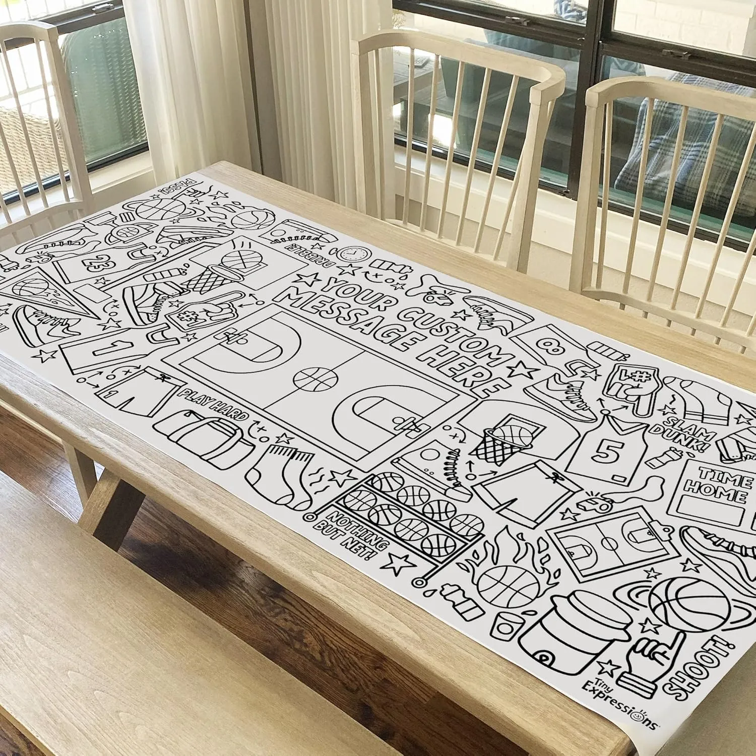 Tiny Expressions Personalized Basketball Birthday Coloring Tablecloth – Rolled, No Creases 30" x 72" Giant Coloring Poster for Kids, Customizable with Child’s Name for Basketball-Themed Parties