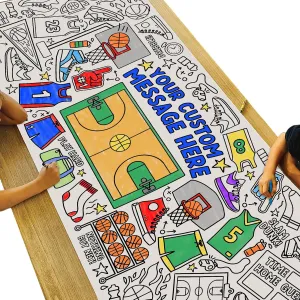 Tiny Expressions Personalized Basketball Birthday Coloring Tablecloth – Rolled, No Creases 30" x 72" Giant Coloring Poster for Kids, Customizable with Child’s Name for Basketball-Themed Parties