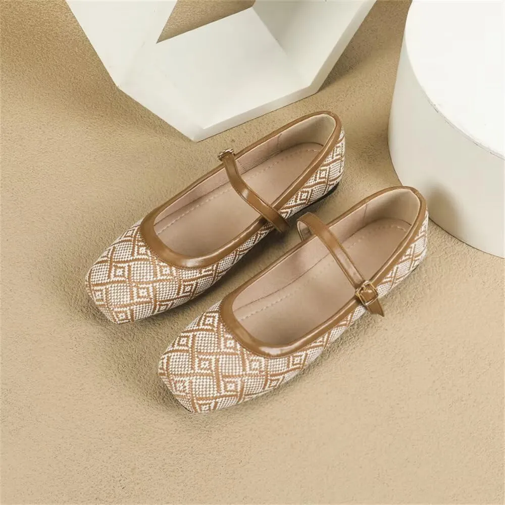 TN TANGNEST Ballet Flats for Women Soft Leather Ankle Buckle Flats Comfortable Square Toe Mary Jane Flats