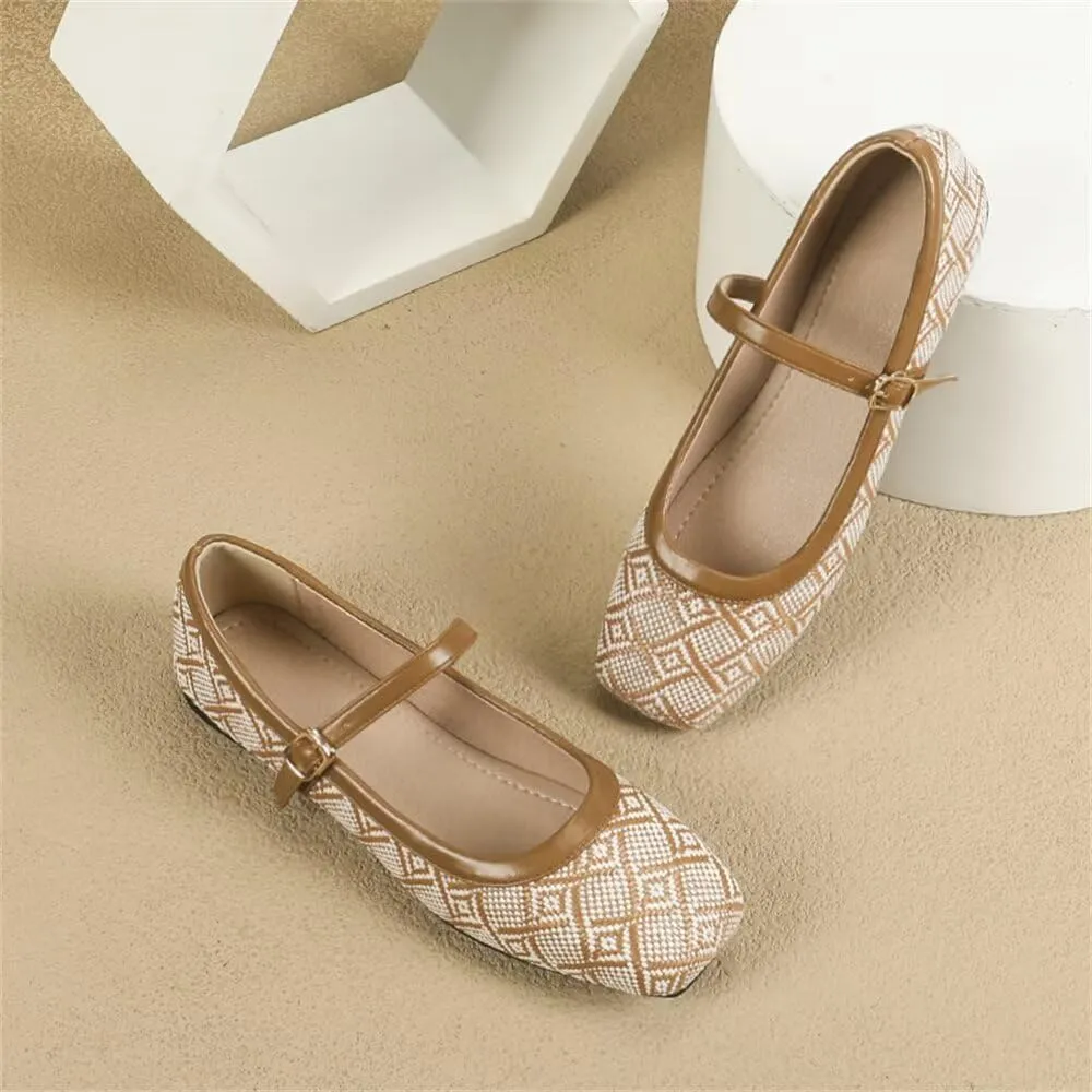 TN TANGNEST Ballet Flats for Women Soft Leather Ankle Buckle Flats Comfortable Square Toe Mary Jane Flats