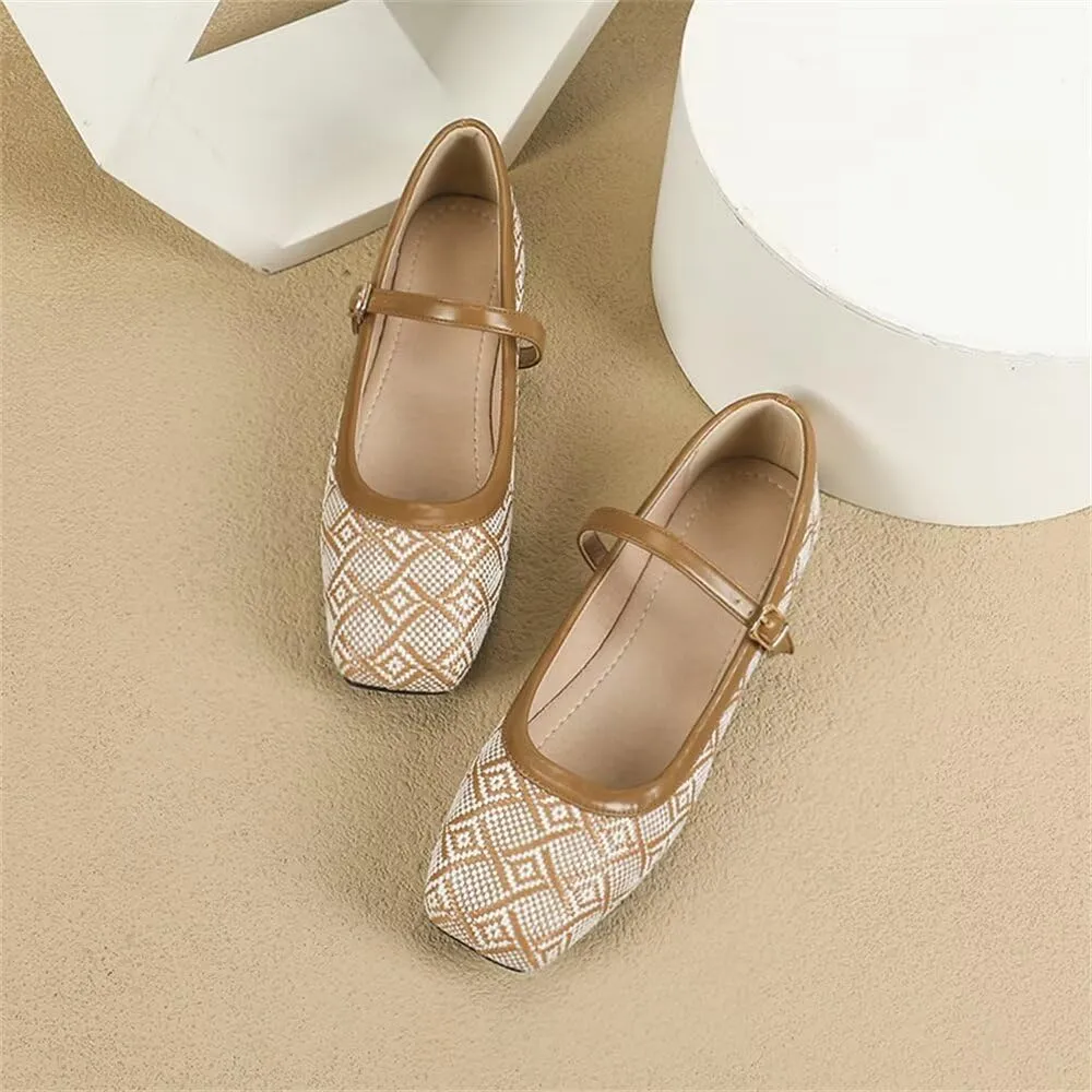 TN TANGNEST Ballet Flats for Women Soft Leather Ankle Buckle Flats Comfortable Square Toe Mary Jane Flats