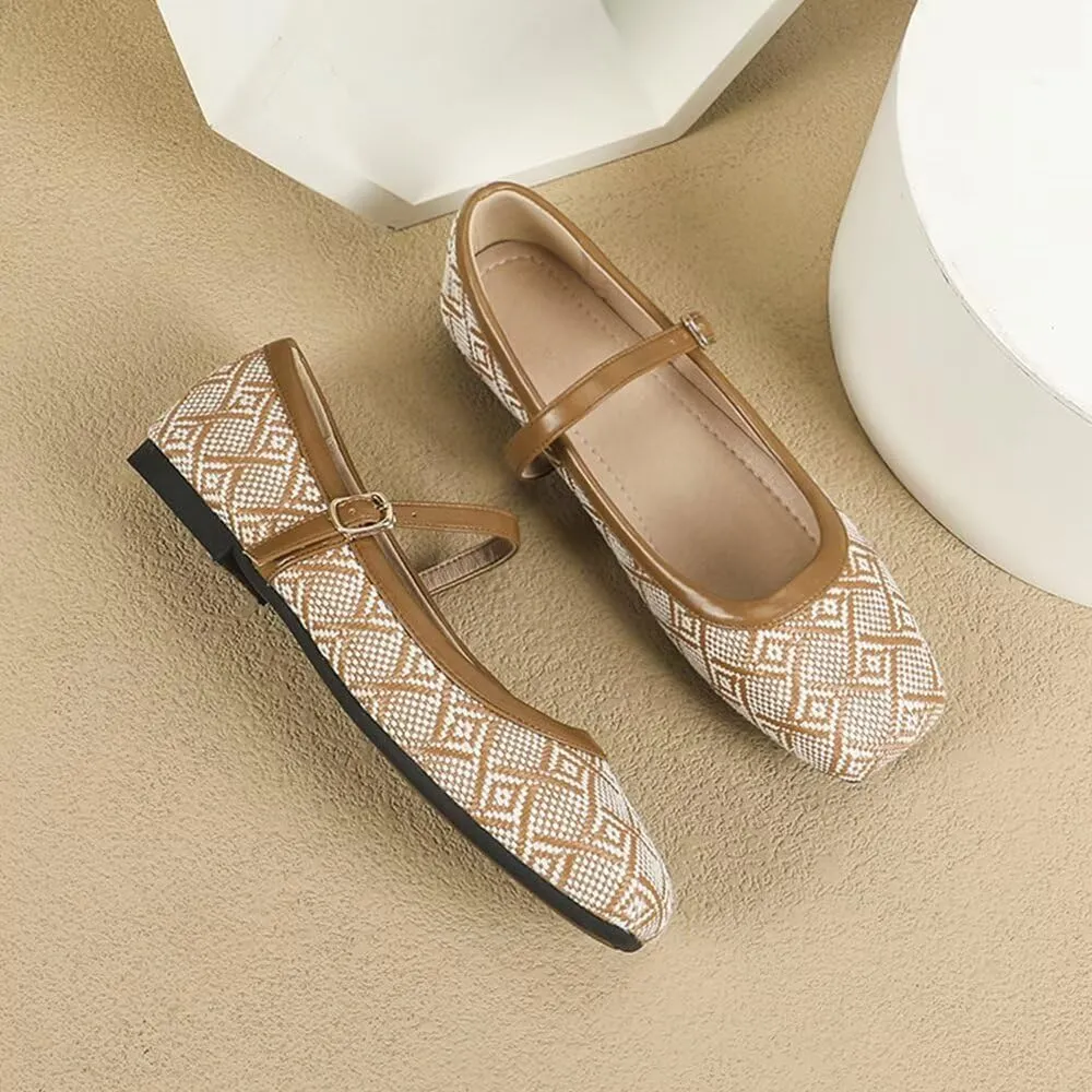 TN TANGNEST Ballet Flats for Women Soft Leather Ankle Buckle Flats Comfortable Square Toe Mary Jane Flats