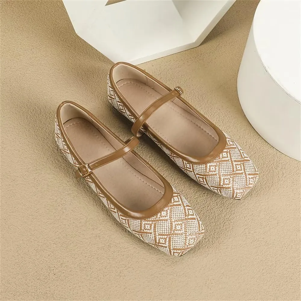 TN TANGNEST Ballet Flats for Women Soft Leather Ankle Buckle Flats Comfortable Square Toe Mary Jane Flats