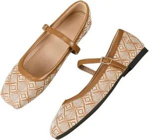 TN TANGNEST Ballet Flats for Women Soft Leather Ankle Buckle Flats Comfortable Square Toe Mary Jane Flats