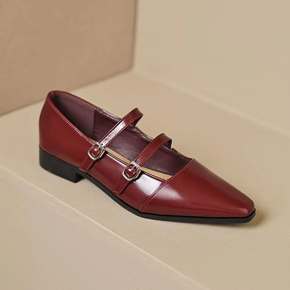 TN TANGNEST Flat Shoes for Women Retro Square Toe Mary Jane Flats Shiny Ballet Flats Comfortable Office Flats