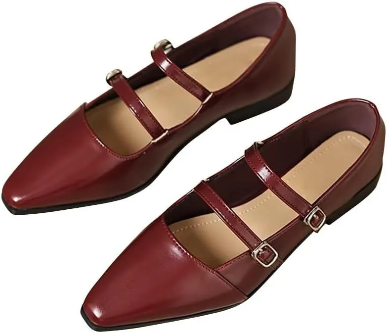 TN TANGNEST Flat Shoes for Women Retro Square Toe Mary Jane Flats Shiny Ballet Flats Comfortable Office Flats