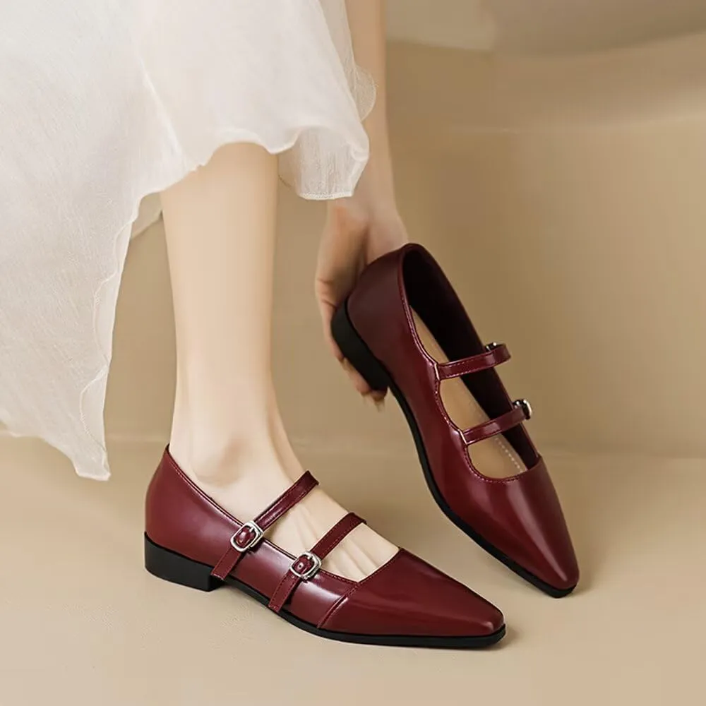 TN TANGNEST Flat Shoes for Women Retro Square Toe Mary Jane Flats Shiny Ballet Flats Comfortable Office Flats