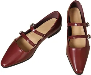 TN TANGNEST Flat Shoes for Women Retro Square Toe Mary Jane Flats Shiny Ballet Flats Comfortable Office Flats