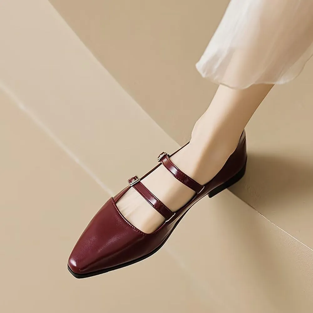TN TANGNEST Flat Shoes for Women Retro Square Toe Mary Jane Flats Shiny Ballet Flats Comfortable Office Flats