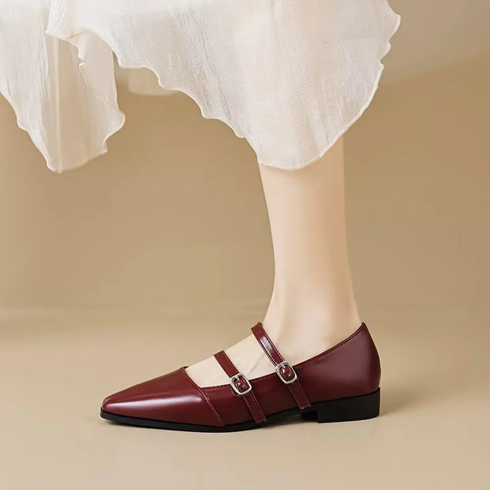 TN TANGNEST Flat Shoes for Women Retro Square Toe Mary Jane Flats Shiny Ballet Flats Comfortable Office Flats
