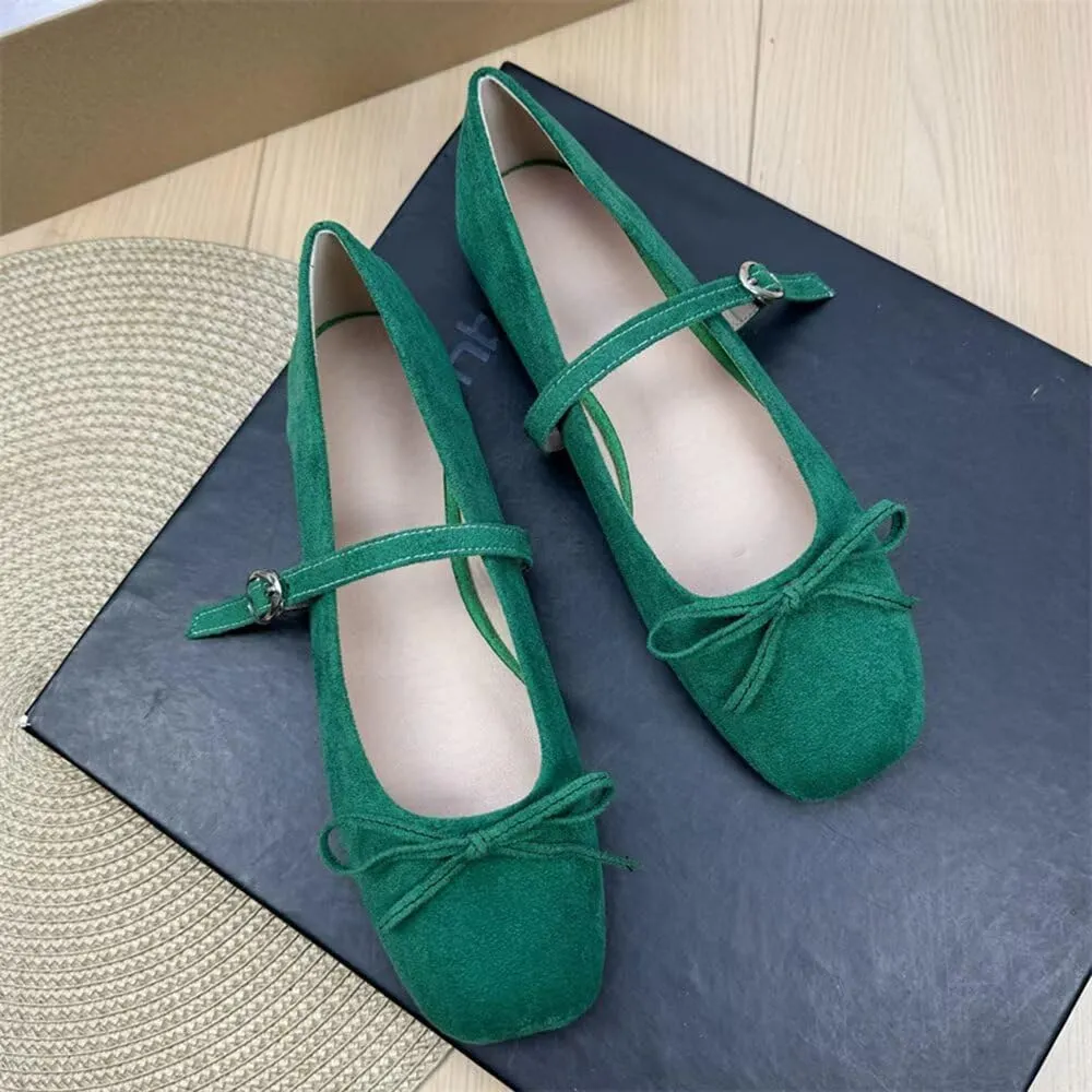 TN TANGNEST Leather Flats for Women Comfortable Square Toe Bowknot Ballet Flats Retro Slip On Mary Jane Flats