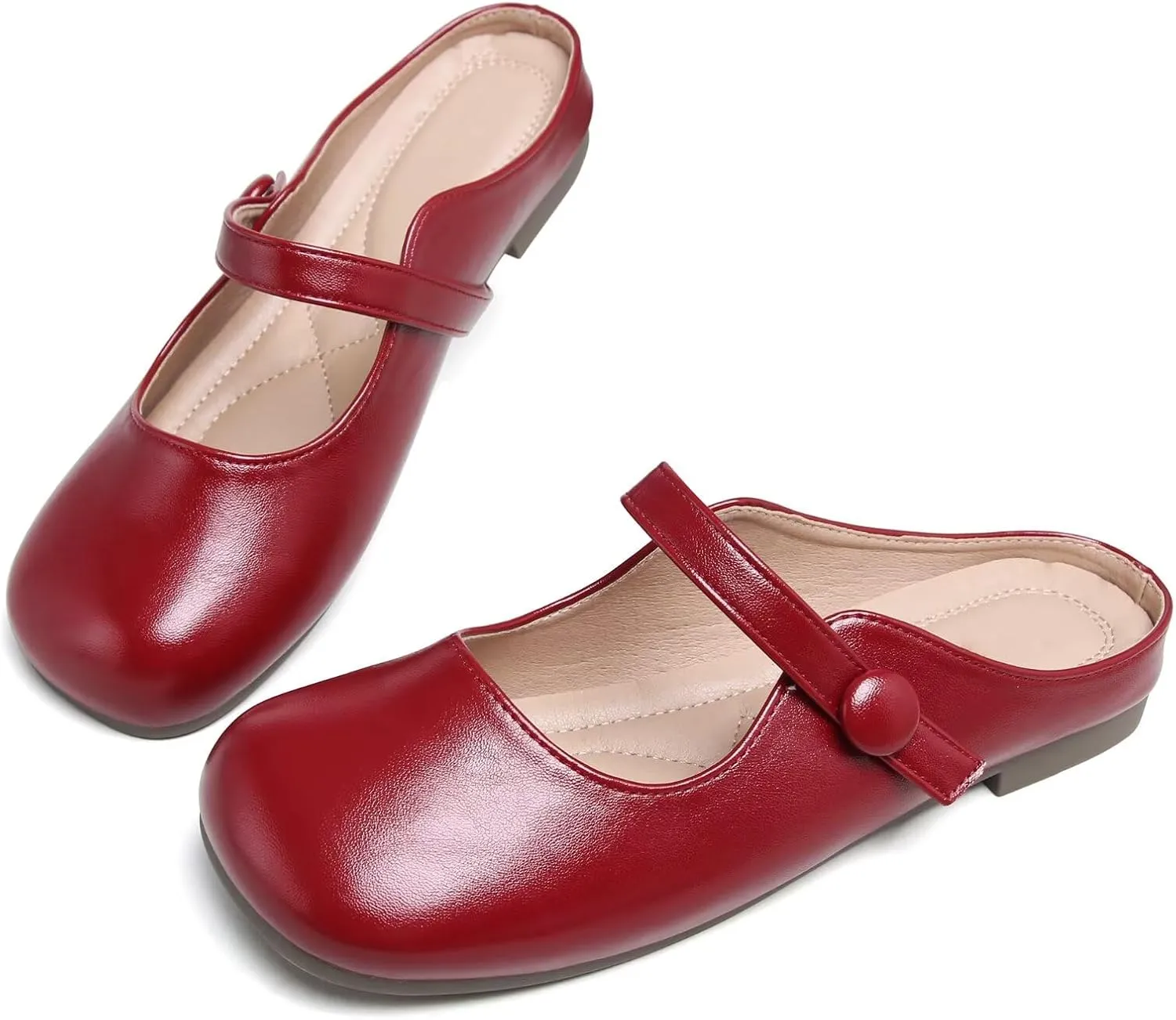 TN TANGNEST Women's Ballet Flats Retro Mary Jane Shoes for Women Cute Square Toe Buckle Dress Flats Soft Work Flats