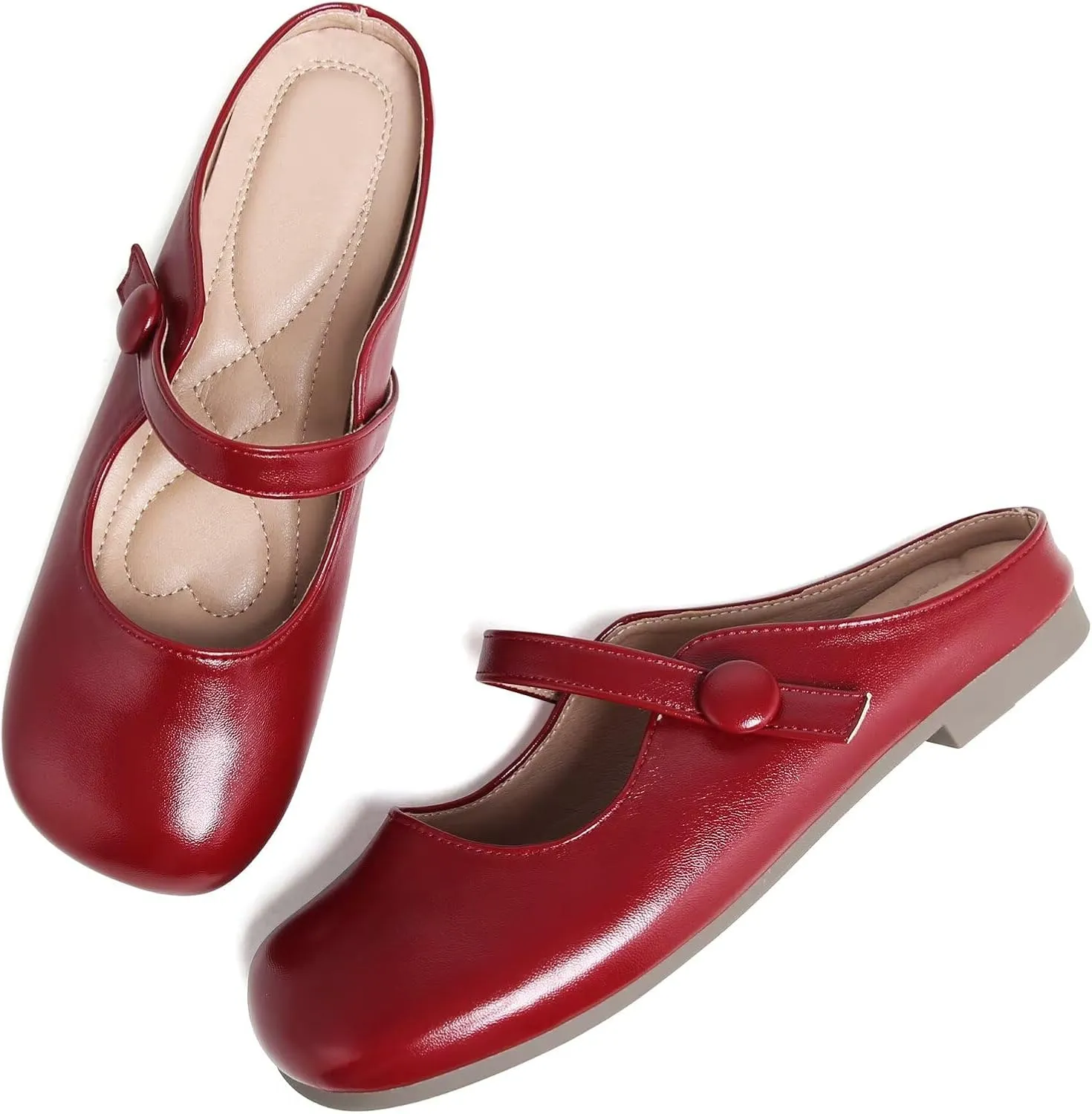 TN TANGNEST Women's Ballet Flats Retro Mary Jane Shoes for Women Cute Square Toe Buckle Dress Flats Soft Work Flats