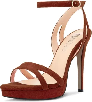 TNYNFBEB Women Stiletto High Platform Heel Peep Open Pointed Toe Sandals Ankle Strap Buckle Party Cute 4.7 Inches Heels