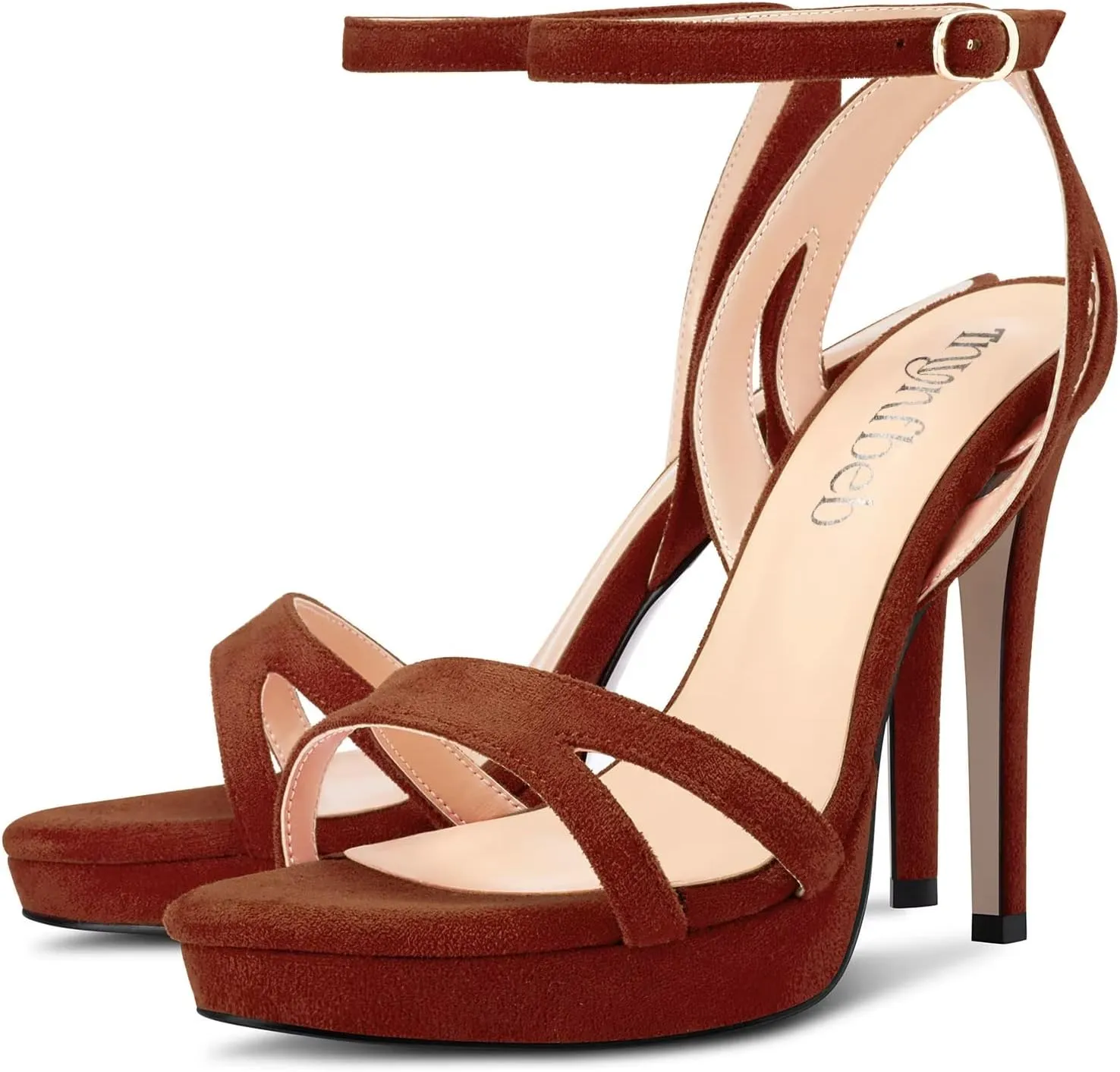 TNYNFBEB Women Stiletto High Platform Heel Peep Open Pointed Toe Sandals Ankle Strap Buckle Party Cute 4.7 Inches Heels