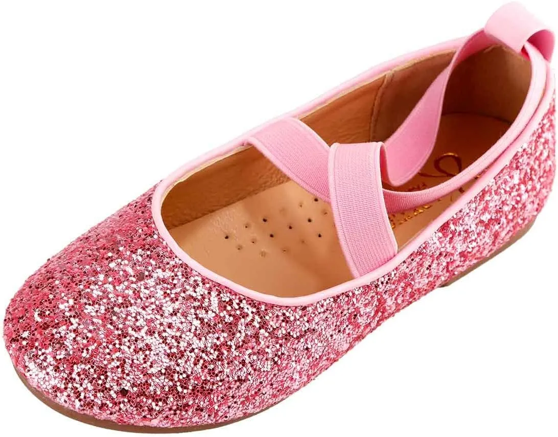 Toddler Little Girls Glitter Dress Shoes Slip On Ballet Mary Jane Flats for Princess Wedding Party School